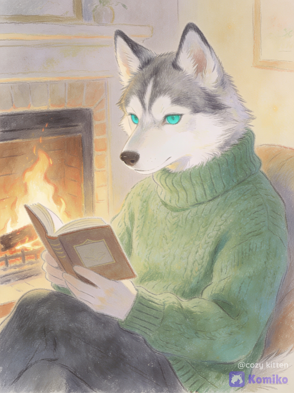 Cozy Husky Reading A Good Book