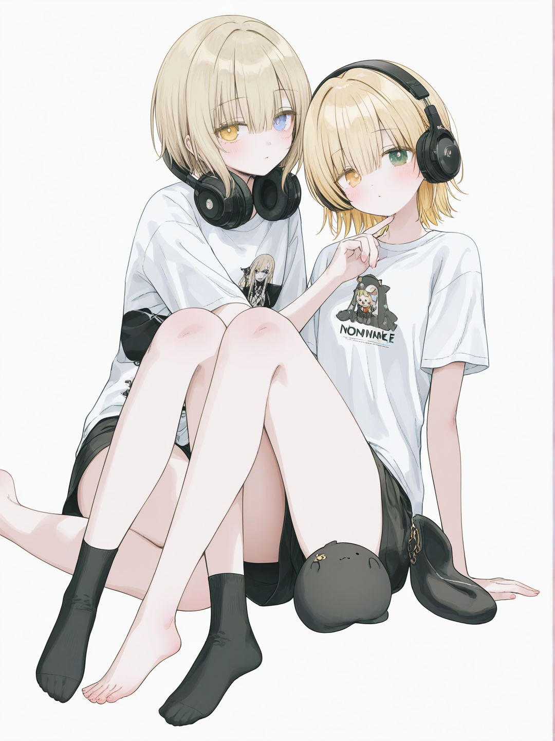 Blonde Headphone Twins ♡ (´• ω •`)