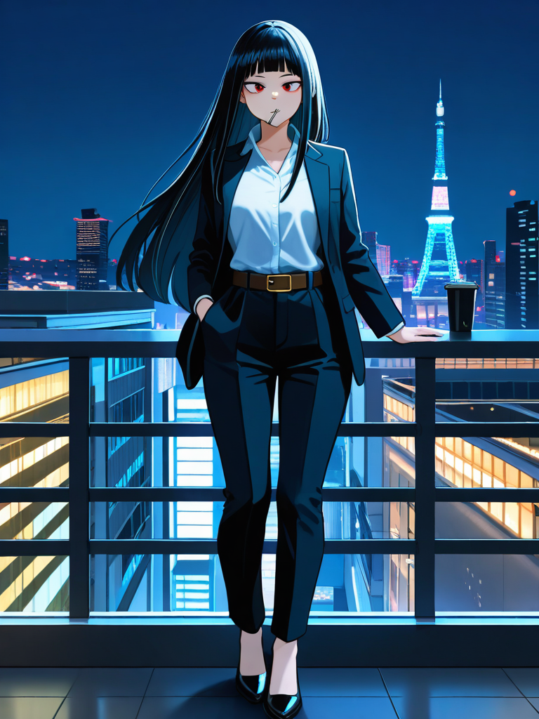 夜景のビルでの一服