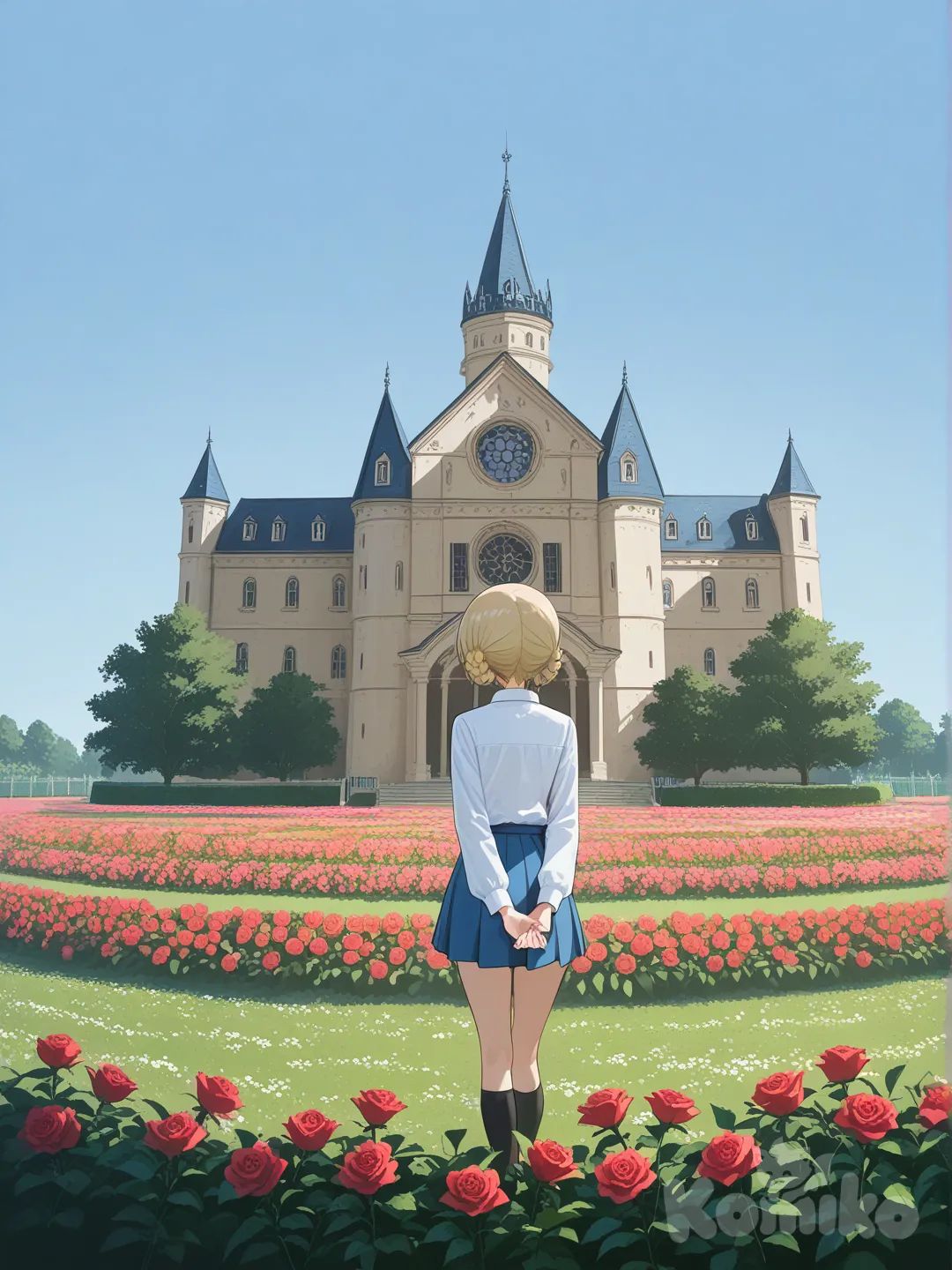 ダージリン、, castle, garden, day、薔薇が咲いている、後ろ手、