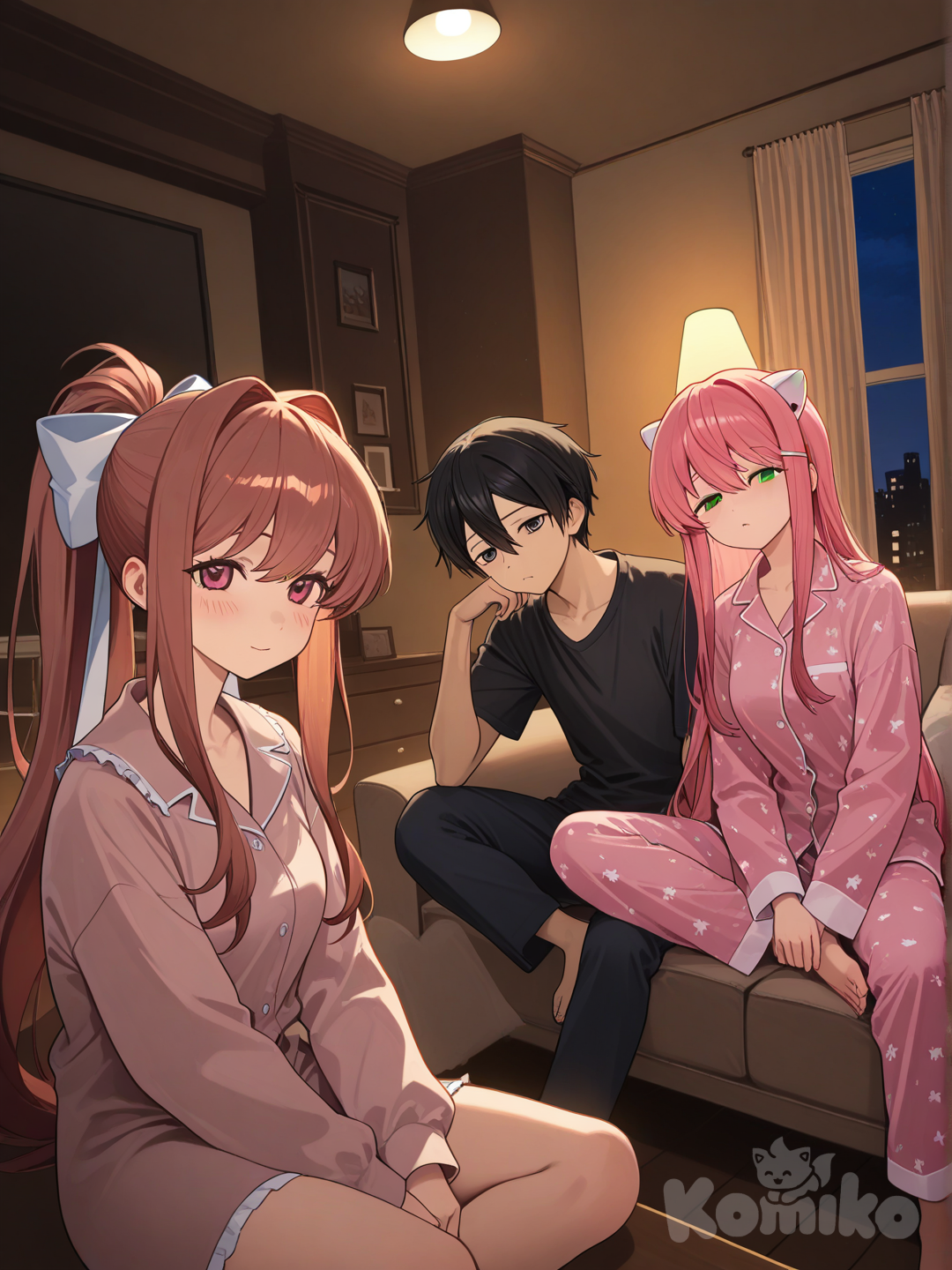 Kirito, monika y lucy cansados de un largo día 