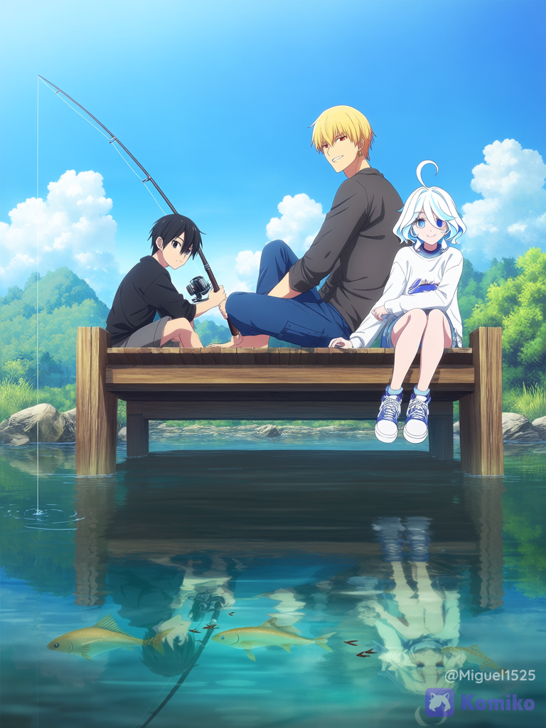 Kirito, gilgamesh y furina (un día de pesca)