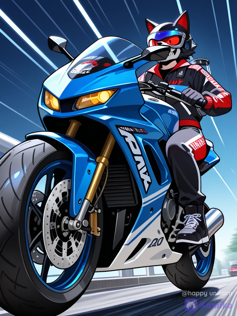 Wolfie Zooming on Blue Bike 🏍️🐺