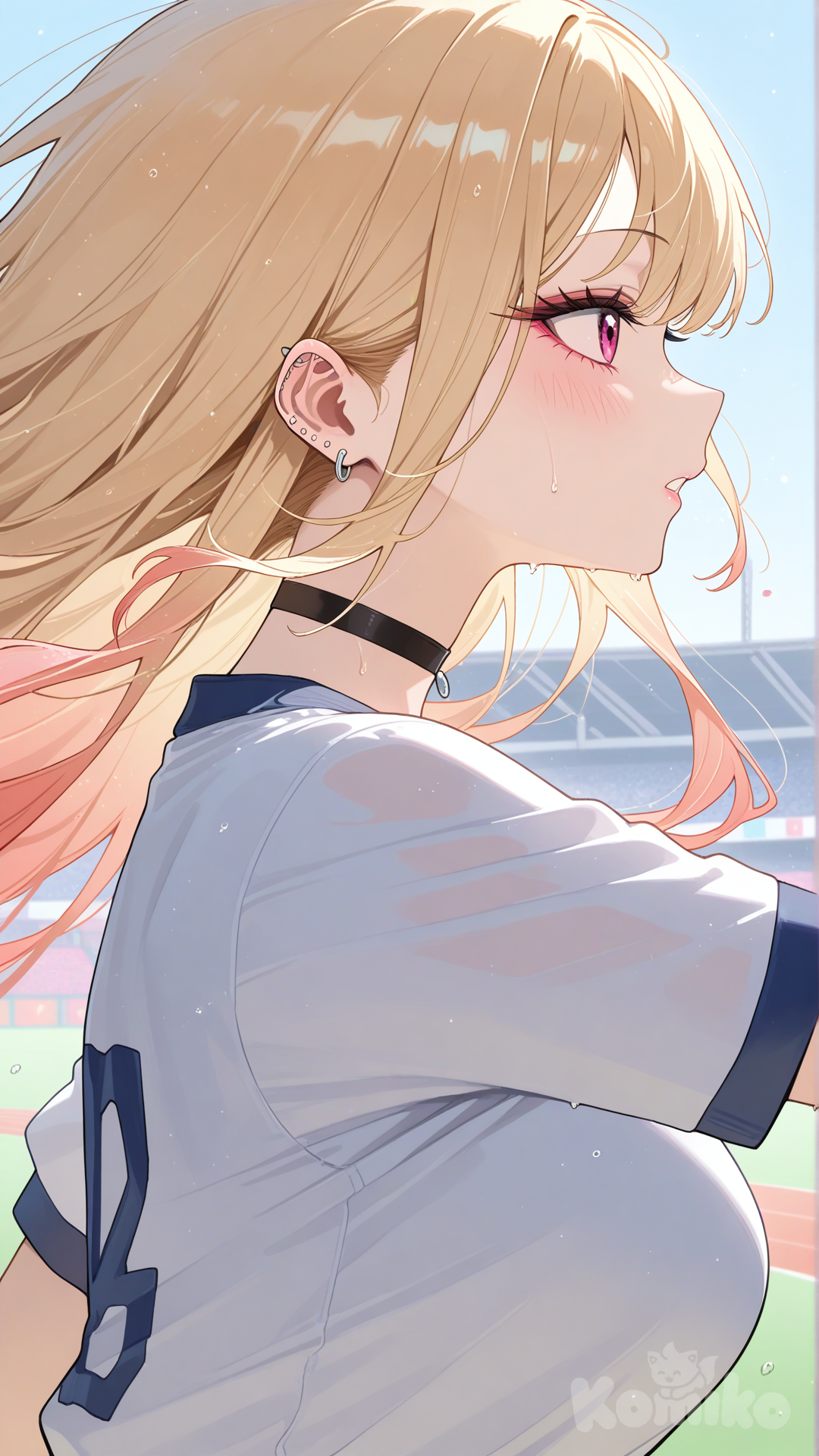 kitagawa marin, sportswear, running, upper body, from side, looking ahead