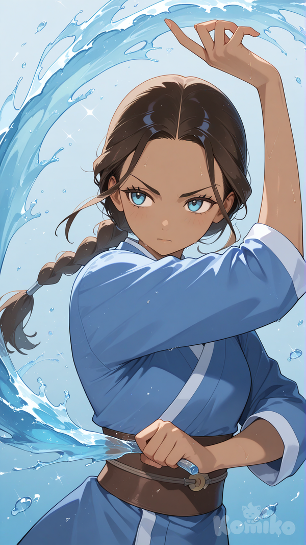 katara, official style, waterbending, upper body, serious