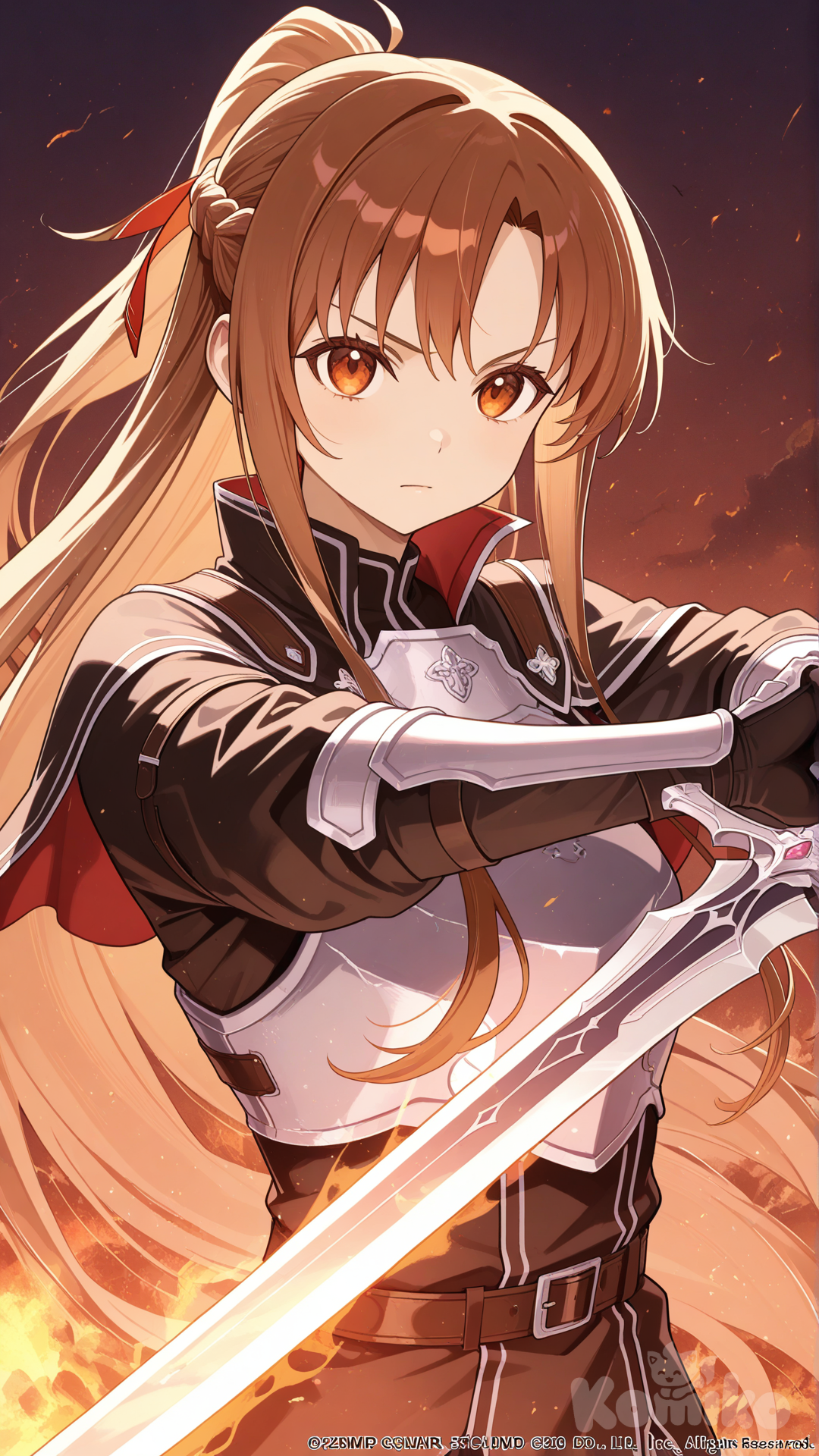 asuna (sao), official style, upper body, serious, holding sword