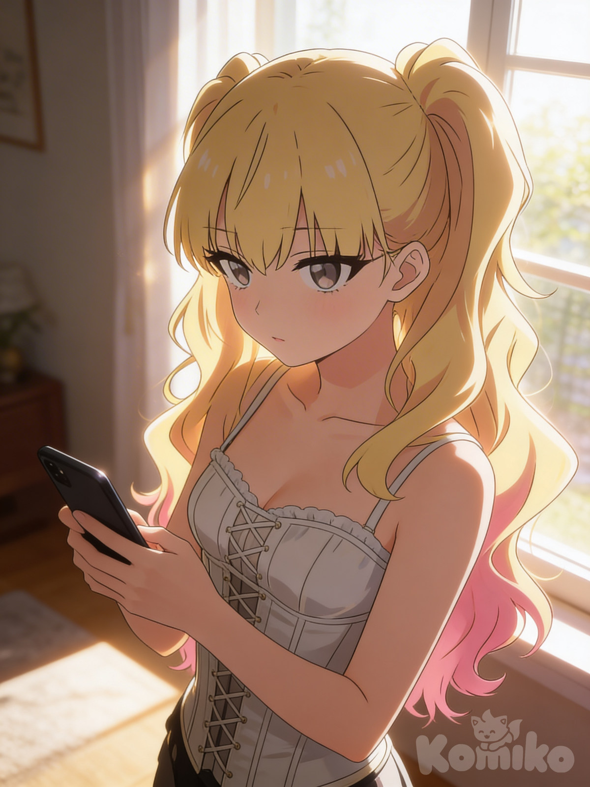 Kanon looking at her phone