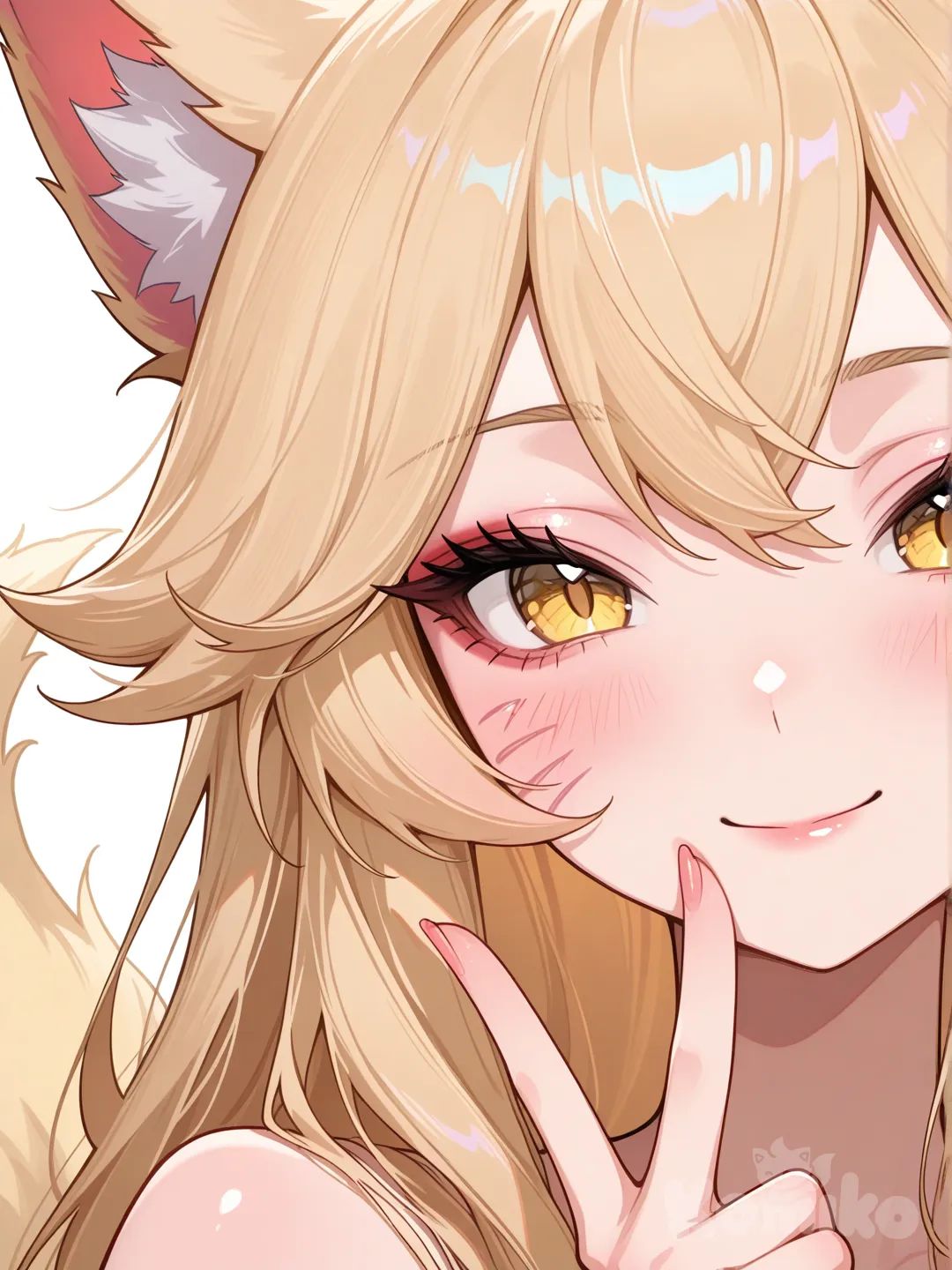 @Ahri_(League_Of_Legends), v sign, smile, closeup
