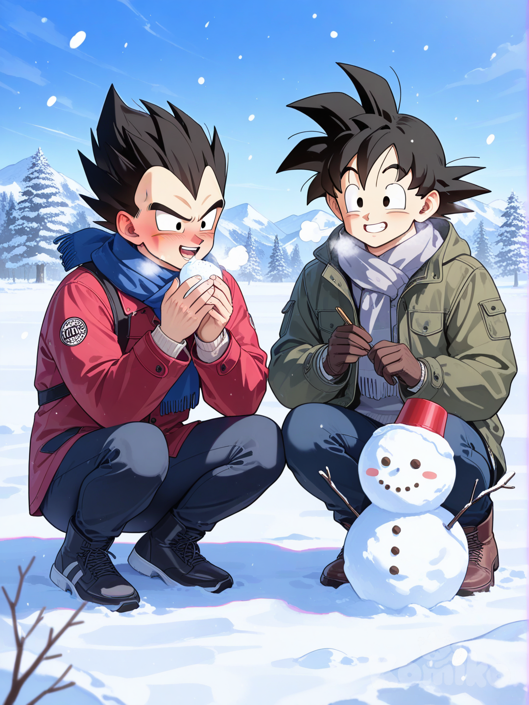 Vegeta and Goku in snow
