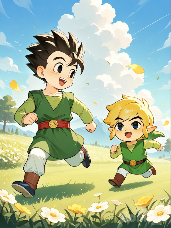 Gohan and Toon Link running
