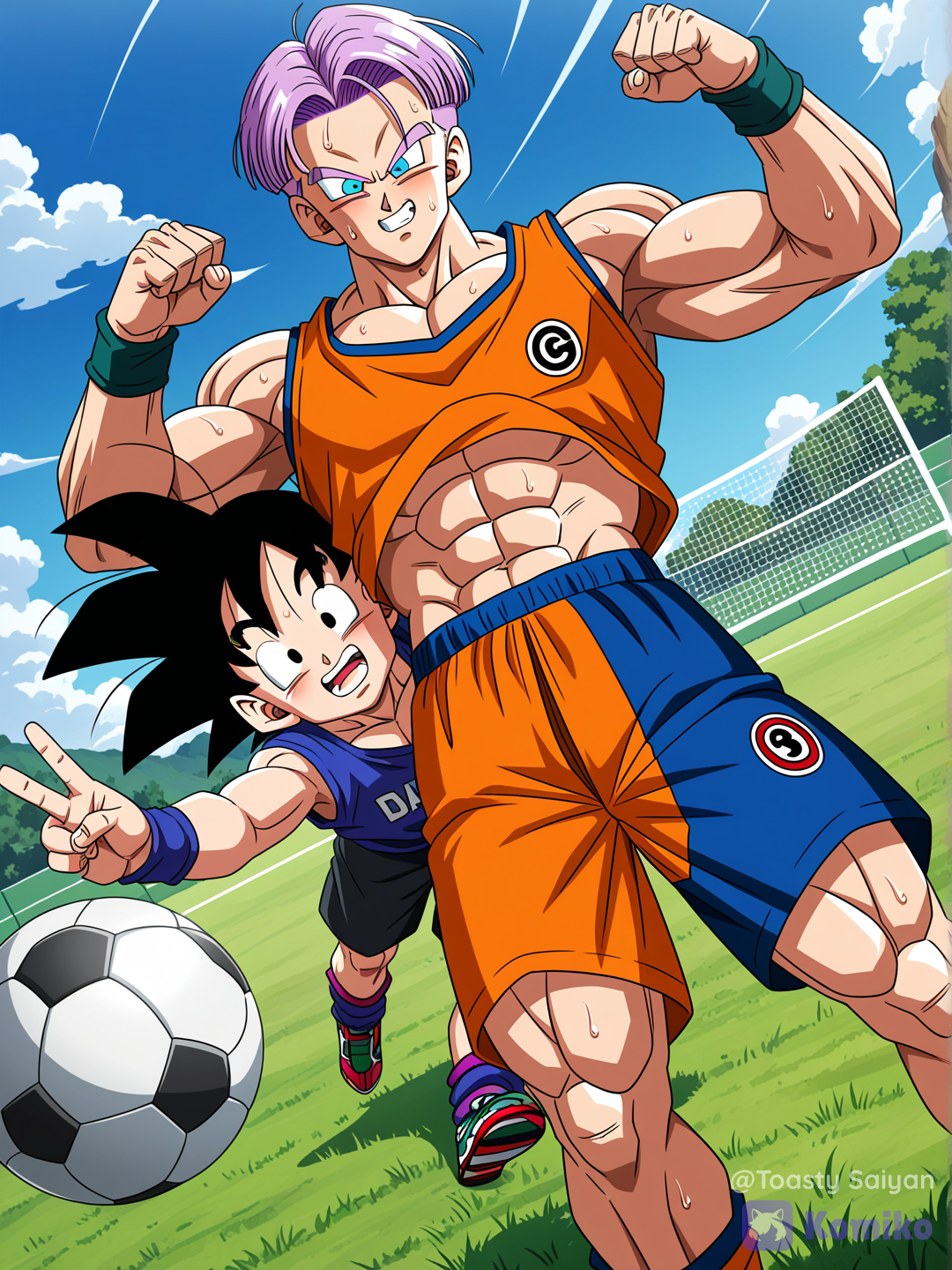Trunks and Goten Soccer Celebration