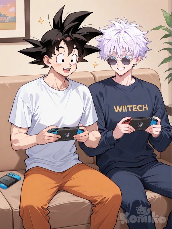 Goku y Satoru jugando Switch juntos