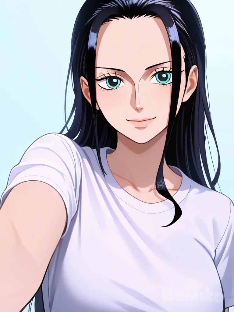 nico robin, pastel colors, selfie, t-shirt, upper body