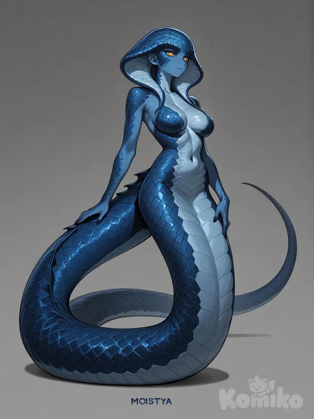 Naga, full body, blue scales