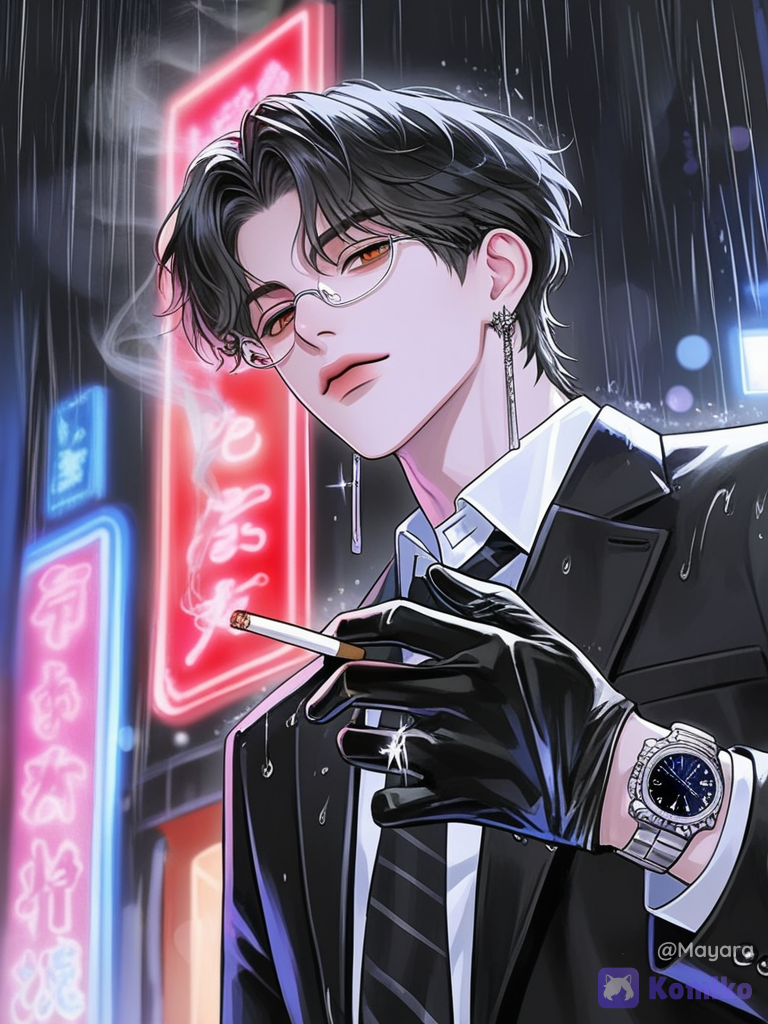 Chuva neon e olhar misterioso 🌧️✨