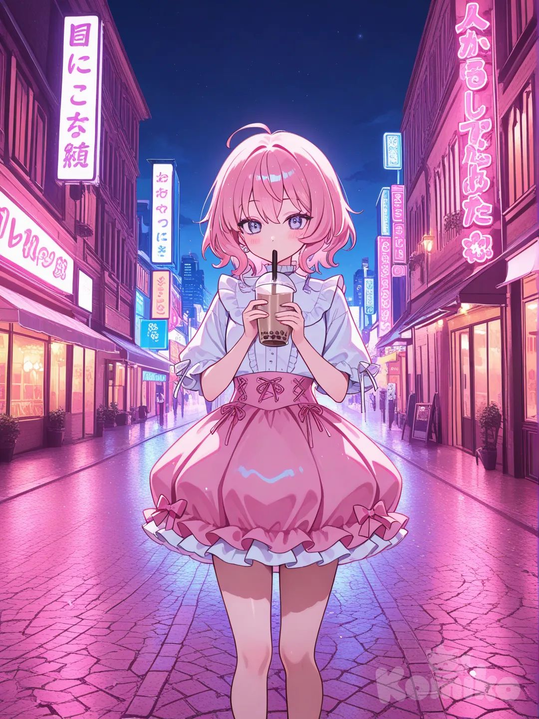 bubble skirt, bubble tea, night
