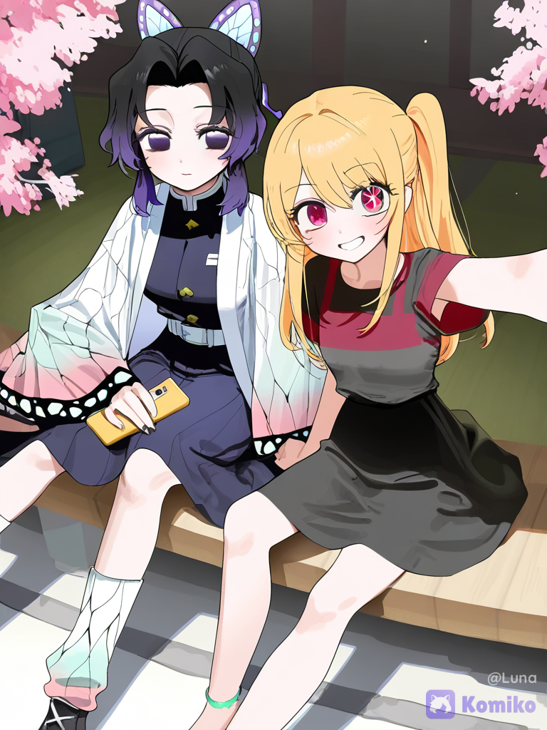 Ruby and shinobu under a cherry blossom 🌸 tree 🌲