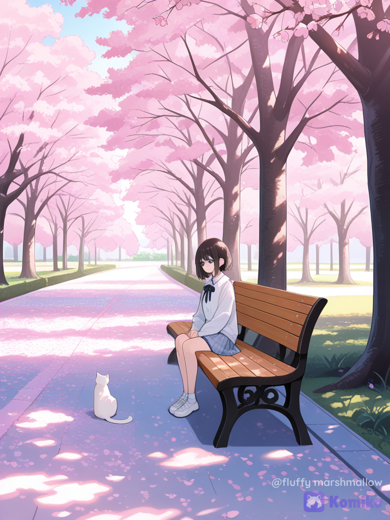 Sakura Bench & Kitty Vibes 🌸🐱