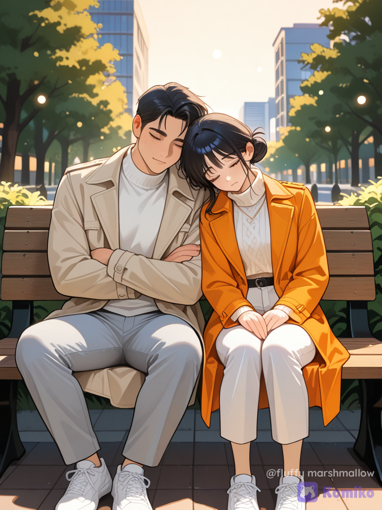 Golden Bench Snuggles 🌅💕