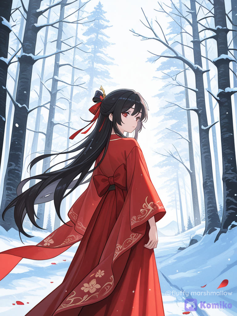 Red Hanfu in Snowy Woods ❄️