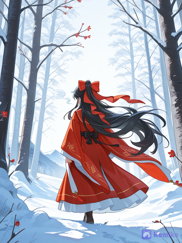 Red Hanfu in Snowy Woods ❄️