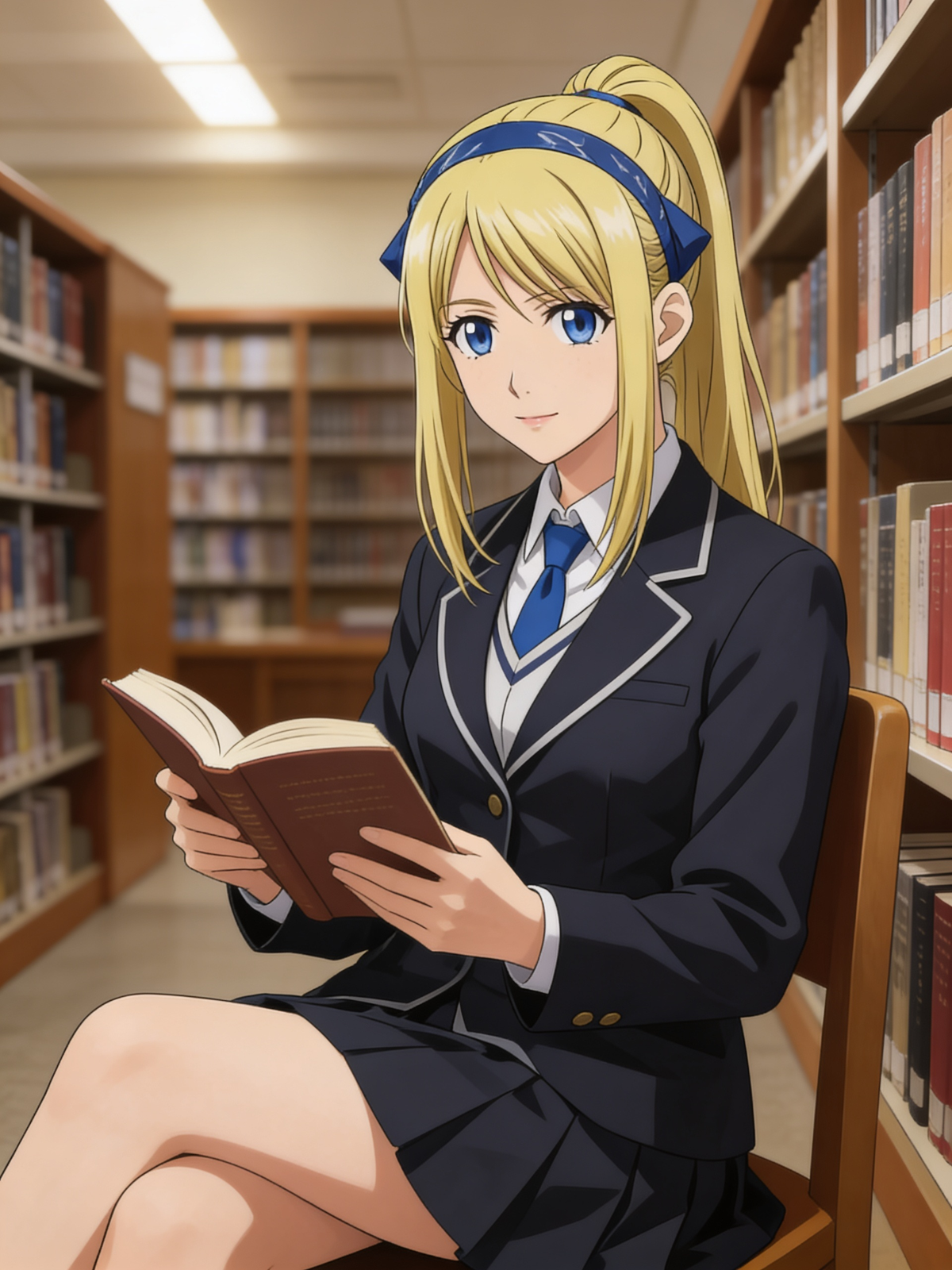 Female student reading in the library