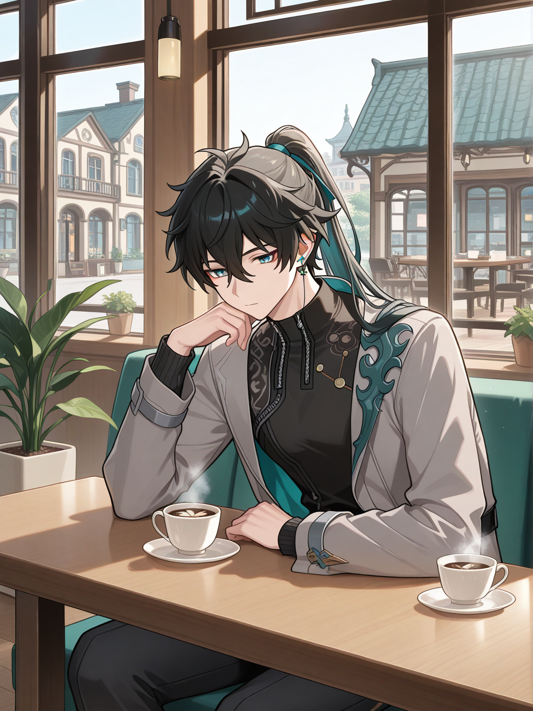 Taking a break at a cafe