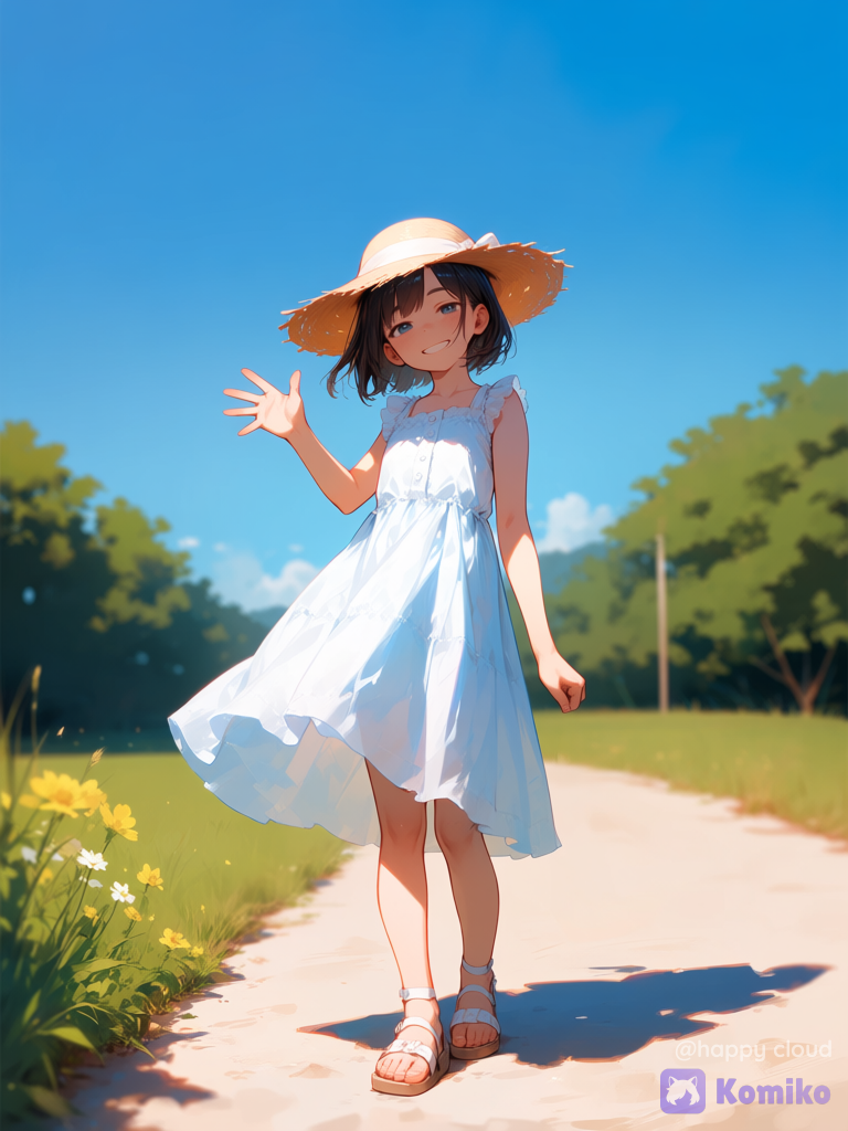 a girl waving