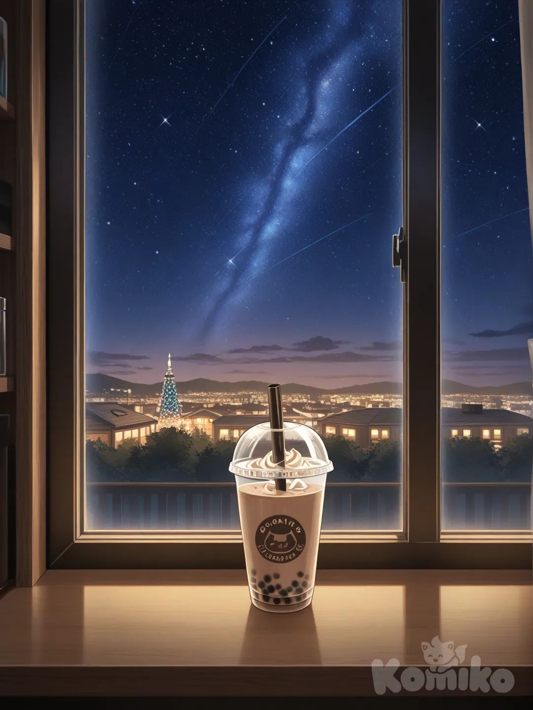 bubble tea, cafe, starry sky