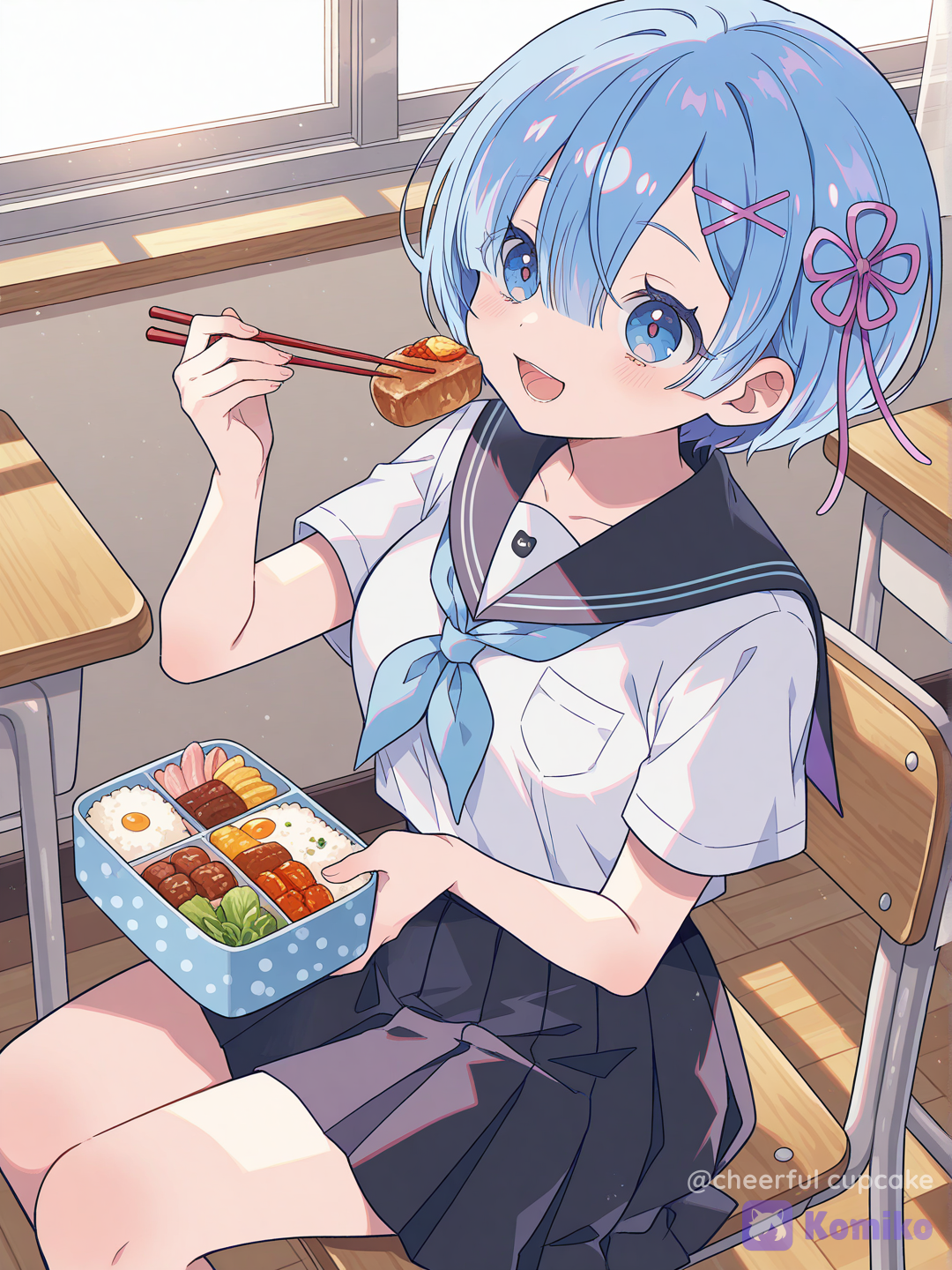 A girl enjoys her bento