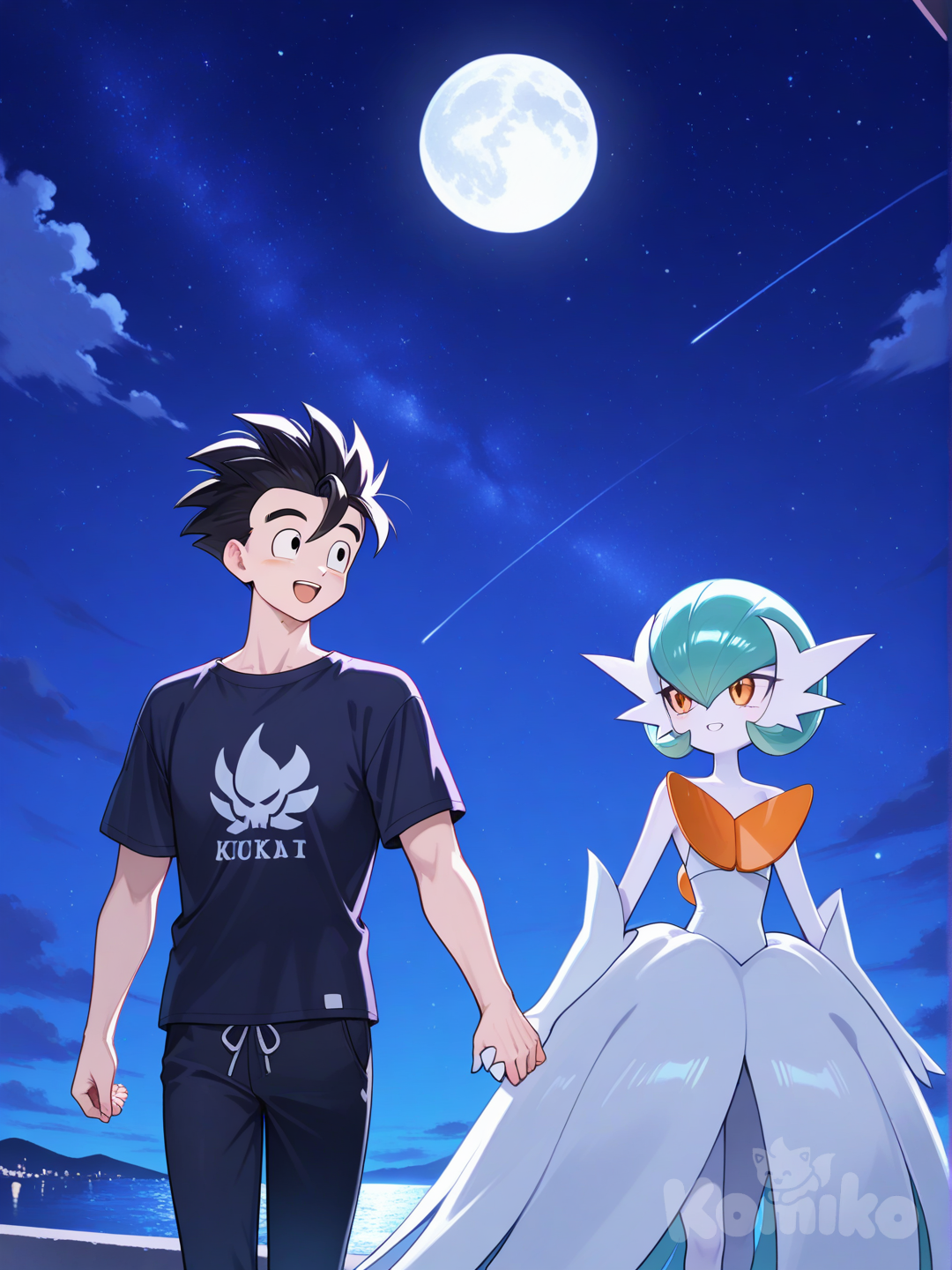 Gohan y Mega Gardevoir disfrutando la noche