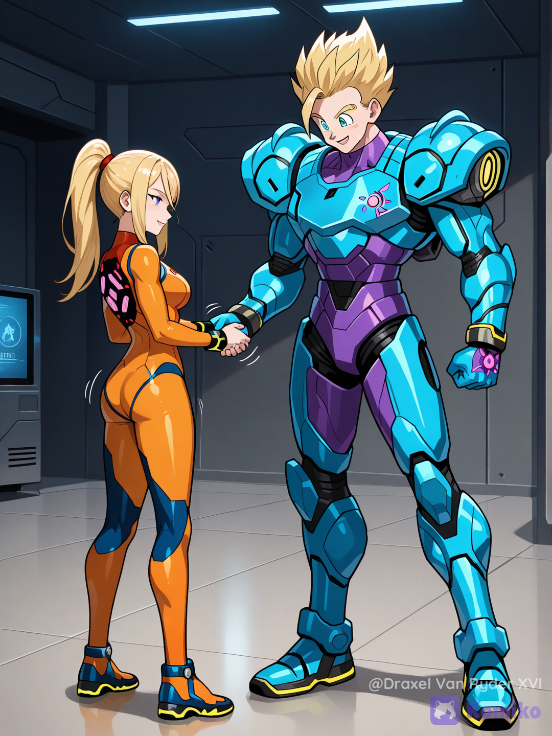 Gohan conociendo a Samus Aran 