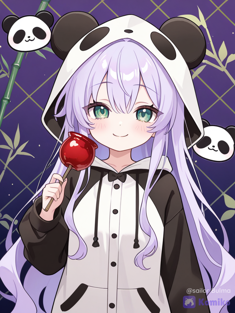 Cosplay panda avec une pomme d'amour