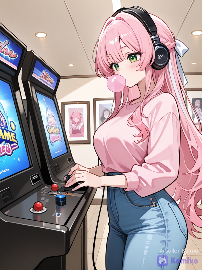 Elle joue dans une salle d'arcade