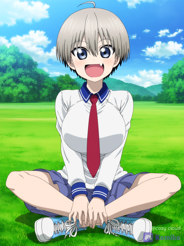 Uzaki Hana Sitting on Grass