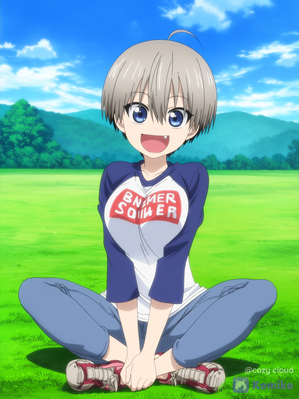 Uzaki Hana Sitting on Grass Indian Style