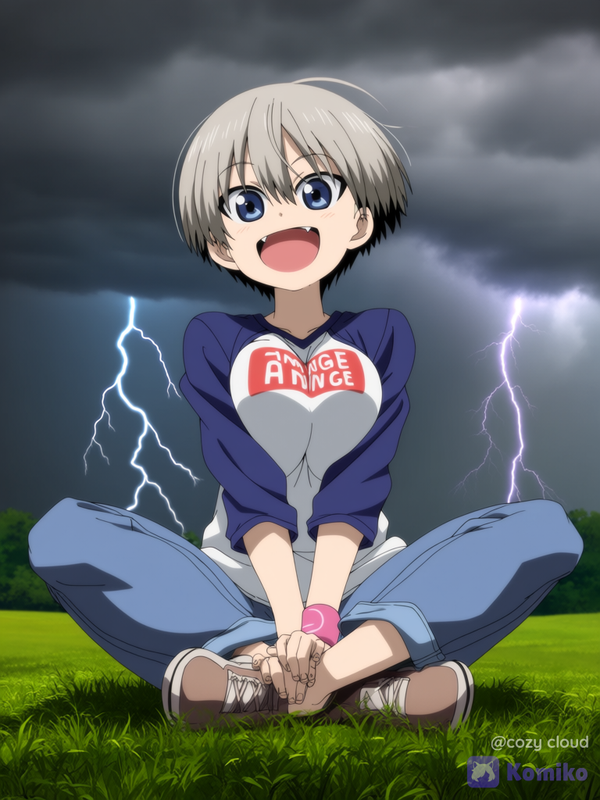 Uzaki Hana Sitting on Grass Indian Style