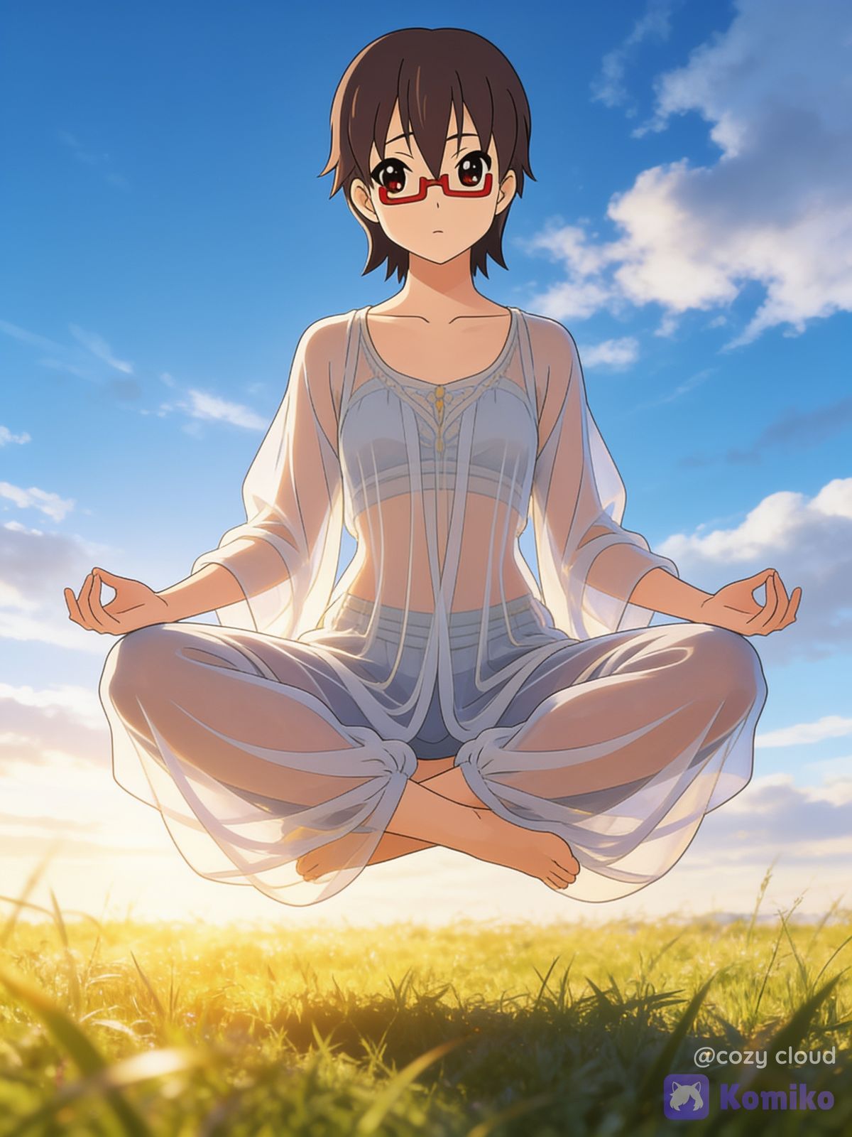Manabe Nodoka Girl Floating, Indian Style Sitting