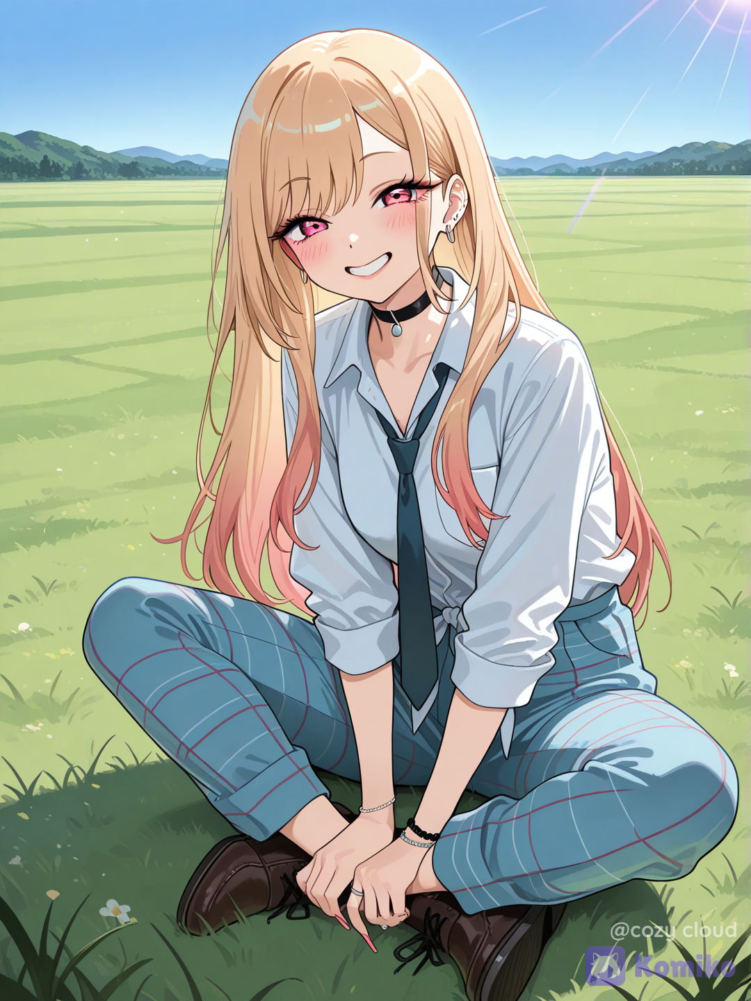 Kitagawa Marin Sitting on Grass