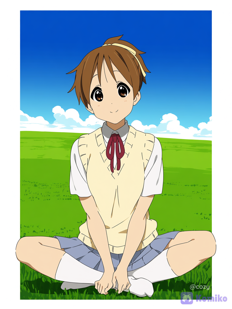 Hirasawa Ui Sitting on Grass