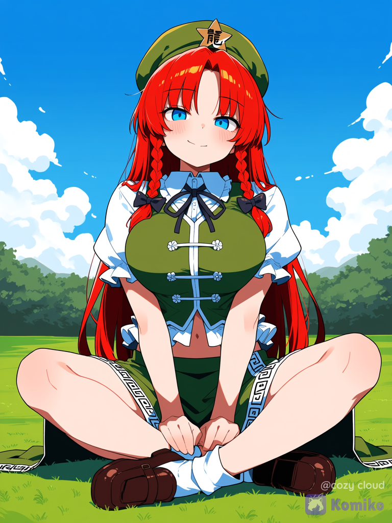 Hong Meiling Sitting on Grass