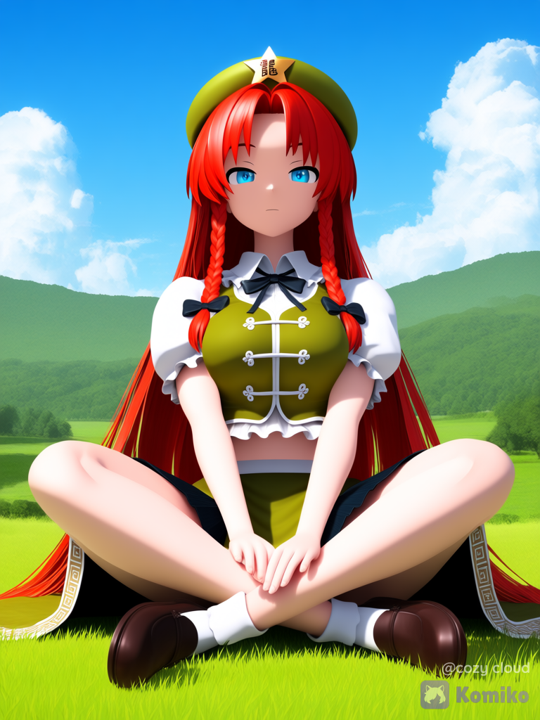 Hong Meiling Sitting on Grass