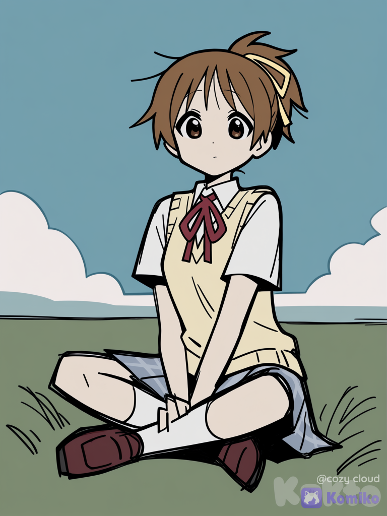 Hirasawa Ui Sitting on Grass