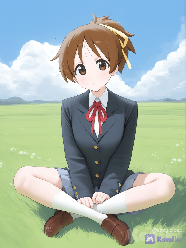 Hirasawa Ui Sitting On Grass
