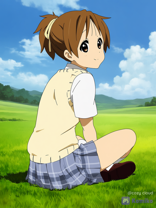 Hirasawa Ui Girl Indian Style Sitting on Grass