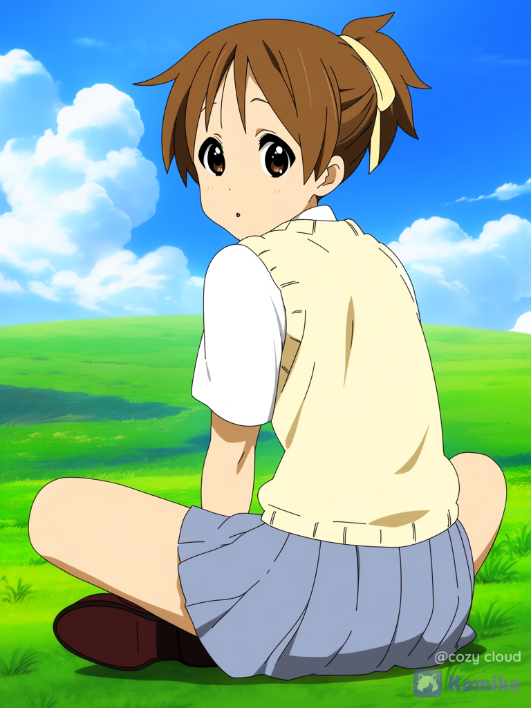 Hirasawa Ui Girl Indian Style Sitting on Grass