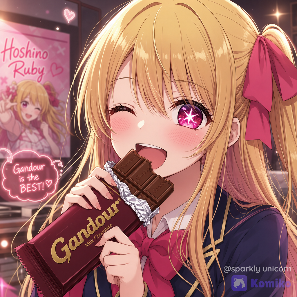 ruby eating gandour chocolate