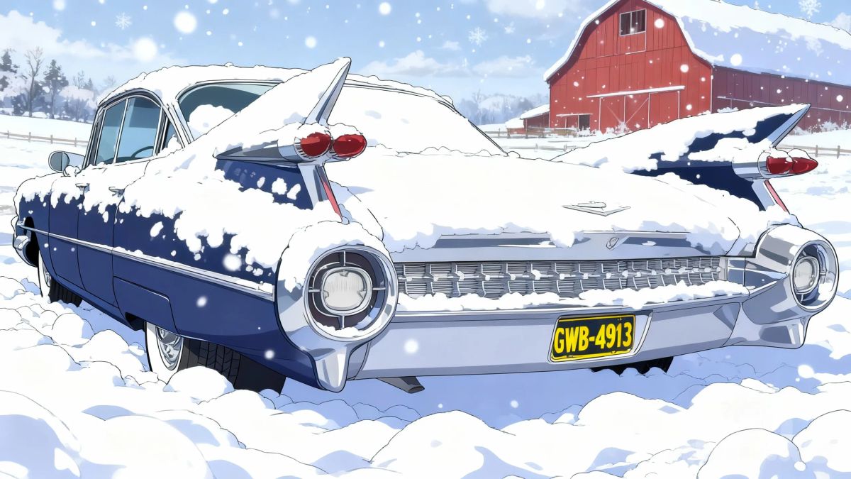 59 Cadillac in snow