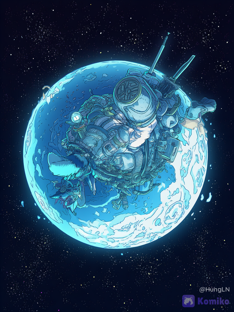 A husky is traveling through space