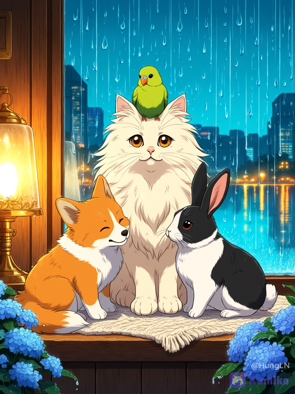 Rainy Night Companions 🌧️🐾
